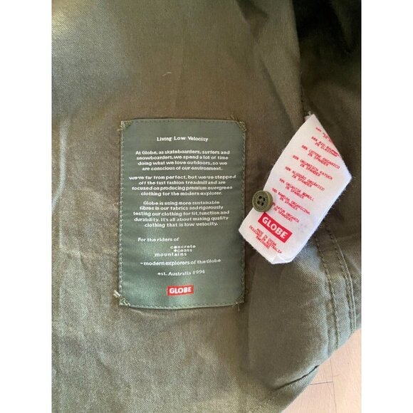 Globe Foundation Long sleeve olive button up top sz large Mens water repellent - Picture 8 of 8